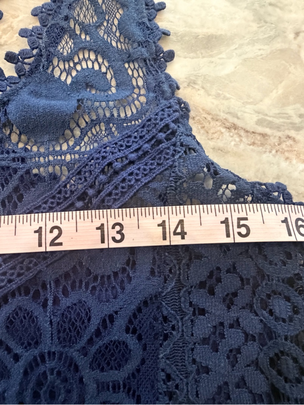 Eyeshadow Lace Top Womens Small Navy Crochet Sheer Boho Sleeveless Blouse - Picture 6 of 9